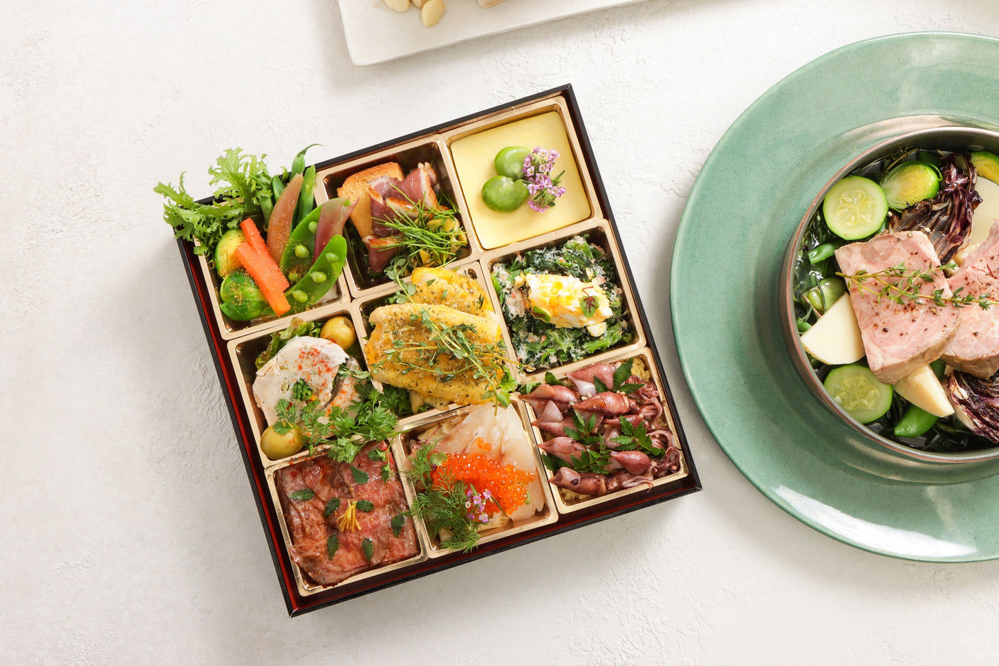 【Monthly collab box(月替わりコラボセット)】4月欧風「春の味覚」オードブルとメイン料理「仔羊と筍のブレゼ」・ドルチェセット