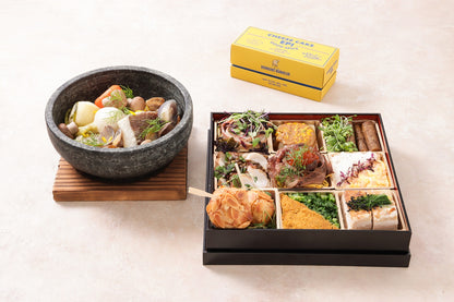 【Monthly collab box（月替わりコラボセット）】1月 お正月オードブルとメイン料理「真鯛とアサリの和出汁ナージュ仕立てと冬野菜のポトフ」・ドルチェセット